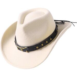 Kid's Beige Western Studded Leather Bull Skull Band Classic Fedora Cowboy Hat